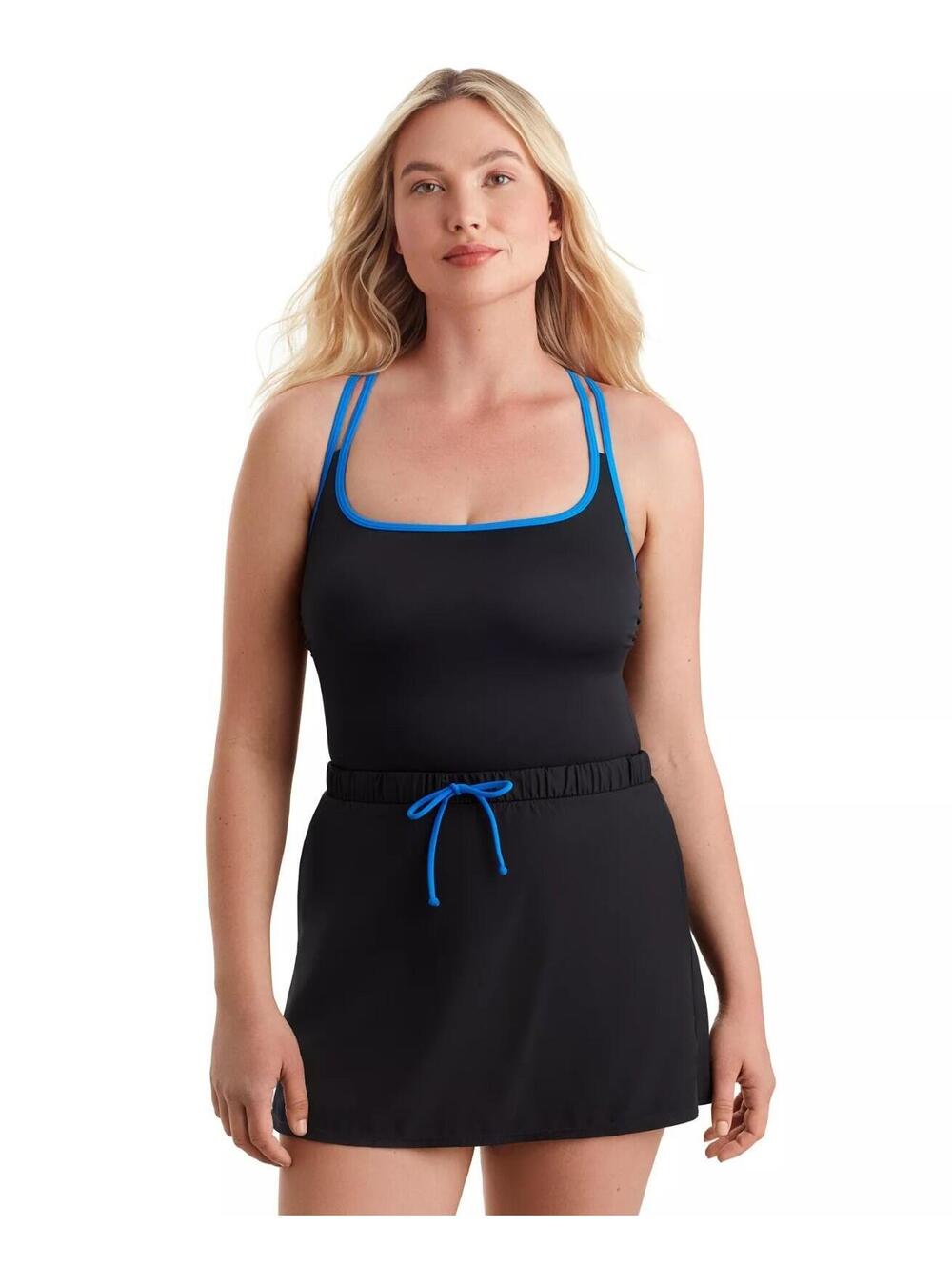 108$ Shape Solver Runaround Skirted Swimsuit Women's Size 10 Navy Black - Picture 1 of 2